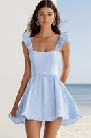 Load image into Gallery viewer, Sky Blue Chiffon Short A Line Cocktail Dress with Ruffles