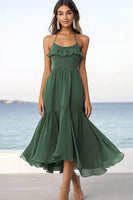 Load image into Gallery viewer, Eucalyptus Chiffon Halter A Line Boho Maxi Dress with Ruffles