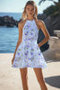 Load image into Gallery viewer, Blue Halter Floral A Line Short Boho Dress