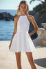 Load image into Gallery viewer, Blue Halter Floral A Line Short Boho Dress
