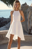 Load image into Gallery viewer, White and Blue Flower Halter A Line Short Boho Dress