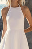 Load image into Gallery viewer, White and Blue Flower Halter A Line Short Boho Dress
