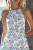 Load image into Gallery viewer, White and Blue Flower Halter A Line Short Boho Dress