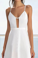 Load image into Gallery viewer, White Satin A Line Midi Graduation Dress with Lace