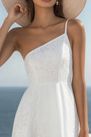 Load image into Gallery viewer, White Lace One Shoulder Short Graduation Dress