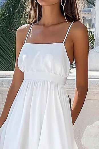 White A Line Boho Maxi Dress with Ruffles