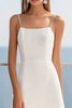 Load image into Gallery viewer, White Satin Sheath Midi Graduation Dress with Lace