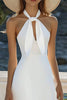 Load image into Gallery viewer, White A Line Chiffon Halter Midi Graduation Dress