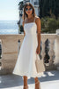 Load image into Gallery viewer, White Satin A Line Spaghetti Straps Midi Graduation Dress