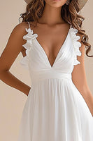 Load image into Gallery viewer, White Chiffon A Line High Low Rehearsal Dinner Dress with Ruffles