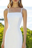 Load image into Gallery viewer, White Satin Sheath Spaghetti Straps Long Engagement Dress