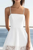 Load image into Gallery viewer, White Satin A Line Short Graduation Dress with Lace
