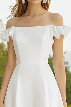White A Line Satin Short Graduation Dress with Ruffles