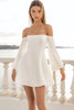 Load image into Gallery viewer, White A Line Satin Long Sleeves Short Graduation Dress
