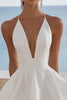 Load image into Gallery viewer, White Satin V Neck Ruched A-Line Short Graduation Dress