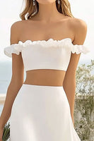 Load image into Gallery viewer, White Satin Two Pieces A Line Long Engagement Dress with Slit