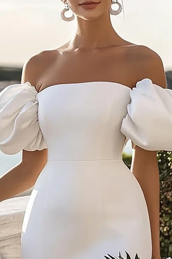 White Satin Puff Sleeves Bodycon Short Graduation Dress