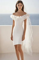 Load image into Gallery viewer, White Satin Bodycon Short Graduation Dress with Ruffles