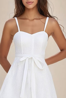 White Lace A Line Corset Short Graduation Dress with Sash