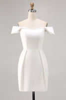 Load image into Gallery viewer, White Satin Off the Shoulder A Line Short Graduation Dress