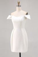 Load image into Gallery viewer, White Satin Off the Shoulder A Line Short Graduation Dress