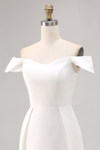 White Satin Off the Shoulder A Line Bridal Shower Dress