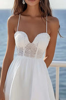 Load image into Gallery viewer, White A Line Corset Midi Graduation Dress with Ruffles