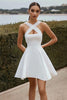 Load image into Gallery viewer, White Satin A Line Crossed Straps Short Graduation Dress