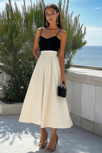 Black and Ivory Satin A Line Long Formal Dress