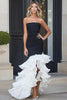 Load image into Gallery viewer, Black White SatinMermaid Strapless  High-Low Cocktail Dress