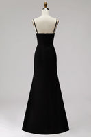 Load image into Gallery viewer, Black White Sheath Satin V-Neck Long Formal Dress with Slit