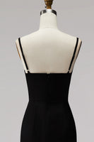 Load image into Gallery viewer, Black White Sheath Satin V-Neck Long Formal Dress with Slit
