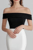 Load image into Gallery viewer, Black White Off the Shoulder Mermaid Satin Long Formal Dress