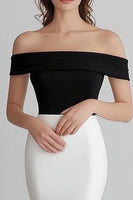 Load image into Gallery viewer, Black White Off the Shoulder Mermaid Satin Long Formal Dress