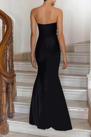 Load image into Gallery viewer, Black White Sheath Strapless Ruched Long Formal Dress
