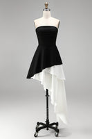 Load image into Gallery viewer, Black White Strapless Sheath Short Cocktail Dress with Ruffles