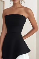 Load image into Gallery viewer, Black White Strapless Sheath Short Cocktail Dress with Ruffles