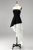 Load image into Gallery viewer, Black White Strapless Sheath Short Cocktail Dress with Ruffles