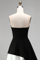 Load image into Gallery viewer, Black White Strapless Sheath Short Cocktail Dress with Ruffles