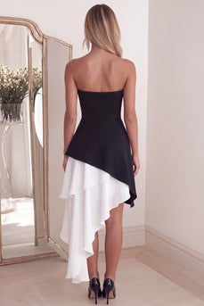 Black White Strapless Sheath Short Cocktail Dress with Ruffles
