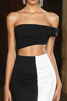 Load image into Gallery viewer, Black White Mermaid Satin Off the Shoulder Long Formal Dress