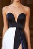 Load image into Gallery viewer, Navy White A Line Sweetheart Satin Long Formal Dress with Slit