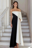 Load image into Gallery viewer, Black White Sheath Satin One Shoulder Long Formal Dress