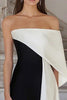 Load image into Gallery viewer, Black White Sheath Satin One Shoulder Long Formal Dress