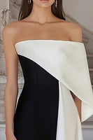 Load image into Gallery viewer, Black White Sheath Satin One Shoulder Long Formal Dress