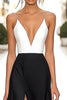 Load image into Gallery viewer, Black White A Line Spaghetti Straps Satin Long Formal Dress with Slit
