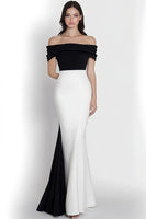 Load image into Gallery viewer, Black White Mermaid Satin Off the Shoulder Long Formal Dress