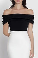 Load image into Gallery viewer, Black White Mermaid Satin Off the Shoulder Long Formal Dress