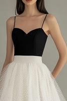 Load image into Gallery viewer, Black and White A Line Spaghetti Straps Tulle Graduation Dress