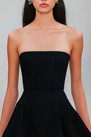 Load image into Gallery viewer, Black A Line Strapless Ruffled Satin Short Graduation Dress